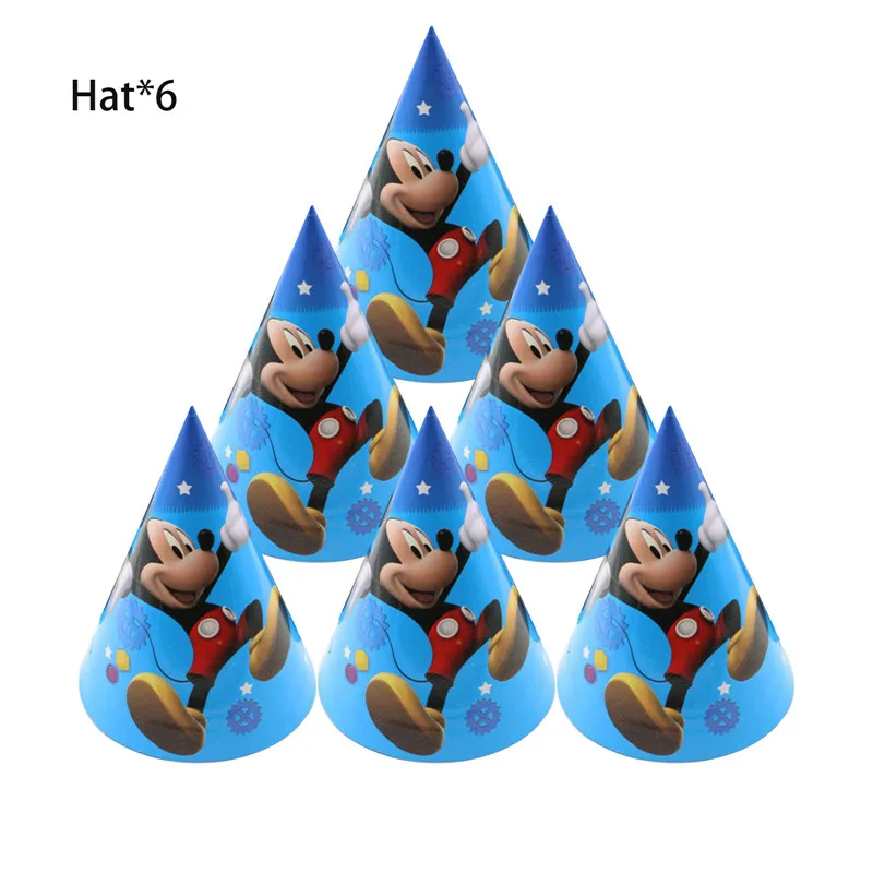 

6Pcs/lot Party Hat Mickey Mouse Birthday Party Decorations Kids Children's Party Supplies Easter Hat Cap Boy Favor Baby Shower