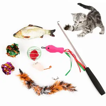 

8PCS Cat Toy Set Fish Mice Toys For Kitten Set Teaser Wand Stick Interactive Assorted Cat Training Toy Pet Play Toy for Kittens