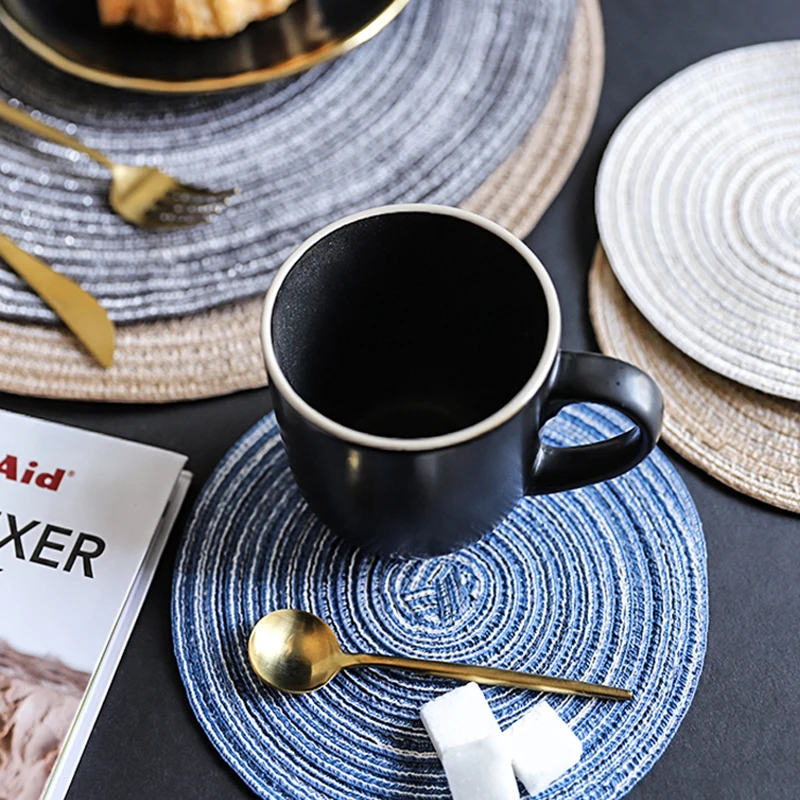 Nordic Round Table Mat Anti Slip Drink Coasters Insulated Solid Placemats Linen Non Slip Ramie Mat Kitchen Tool Home Decor