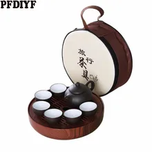 Креативный открытый чайный набор для путешествия портативный китайский чайный набор кунг-фу [1 чайный горшок Zisha+ 6 чашек] с чайным лотком сумка в подарок