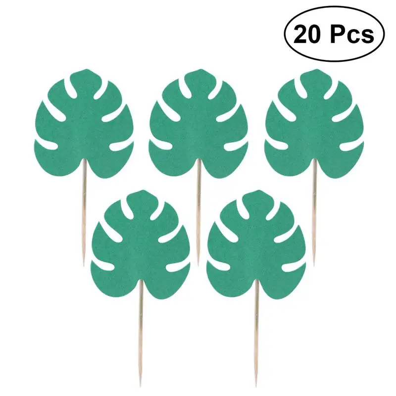 

20pcs/set Monstera Leaf Cake Toppers Palm Leaves Cake Picks for Tropical Party Hawaii Summer