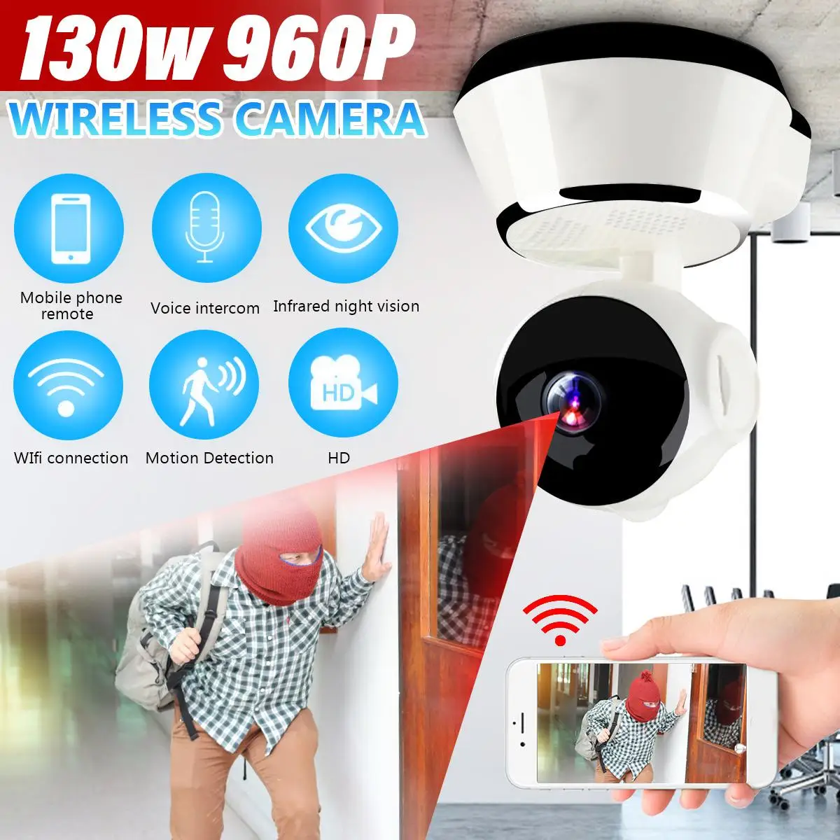 

Home Security IP Camera Wi-Fi Wireless Network Camera Surveillance 960P IR Night Vision Voice Intercom Baby Monitor