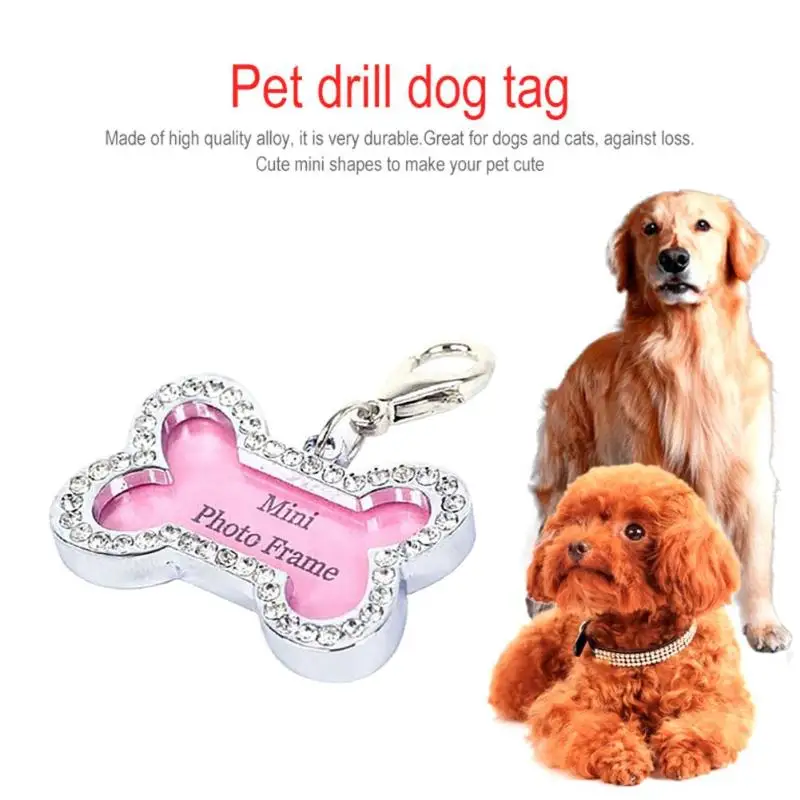 

Personalized Pets ID Tag Name Address Pendants DIY Rhinestone Dog Puppy Anti-Lost Card Pet Accessories