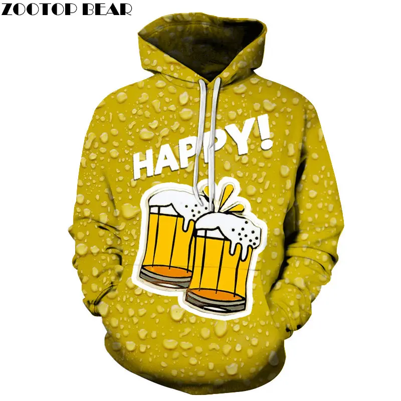 Happy Beer/Весенняя Повседневная Толстовка с 3D принтом Мужские спортивные толстовки