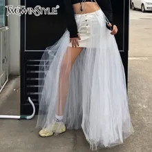 TWOTWINSTYLE сетчатые Лоскутные Джинсовые юбки для женщин, высокая талия, длина до пола, Женская Повседневная корейская мода, весна