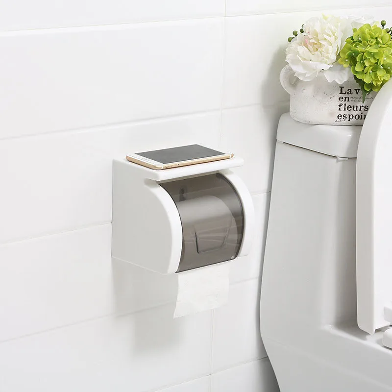 

Waterproof Paper Shelf Holde Plastic Tissue Roll Paper Holder Box Punch off Hold-free for Toilet Bathroom Home Improvement