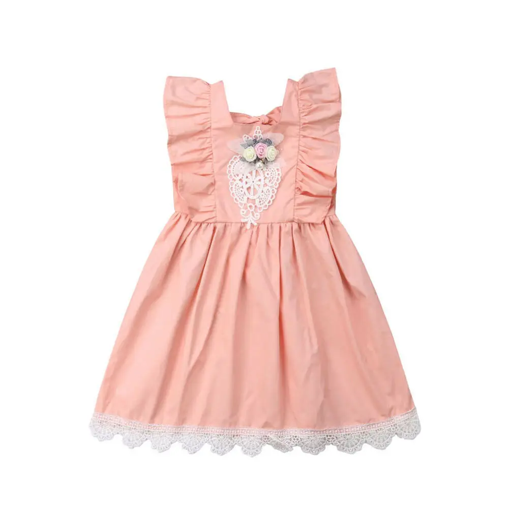 

Toddler Kid Baby Girls Lace Dress Summer Solid Party Pageant Sleeveless Dress Clothes 2-7T