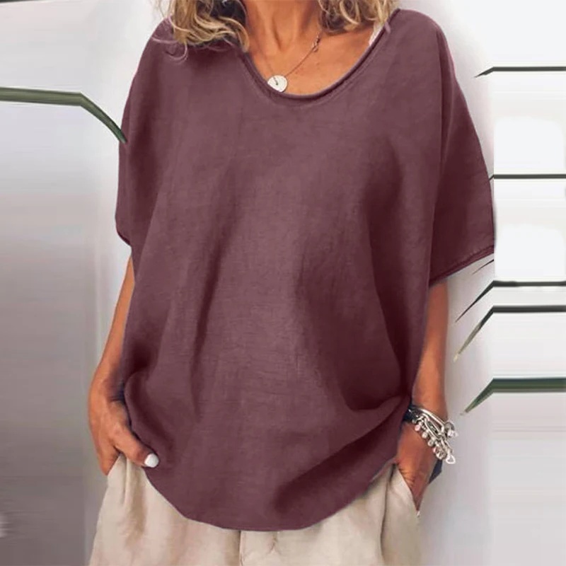 زائد حجم النساء الكتان Blusas 2019 ZANZEA المحملة قميص الصيف تونك قمم الأزياء نصف كم قميص الإناث س الرقبة الأساسية المحملة قميص