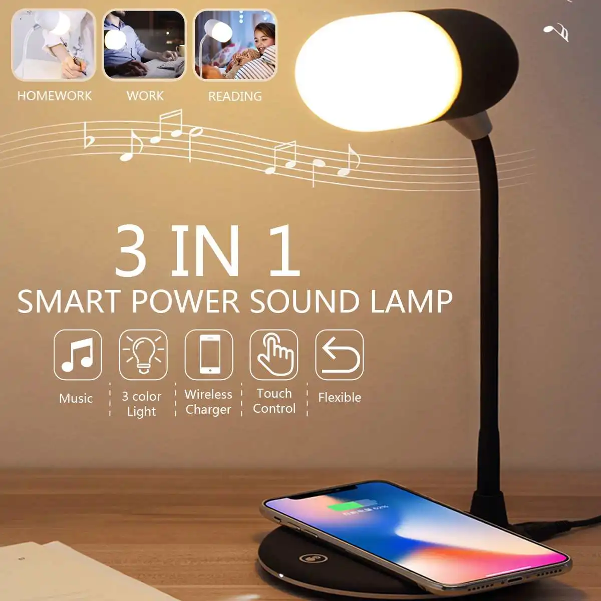 

Adjustable USB Wireless Recharge Desk Lamp Book Lights Portable 360Rotation Lighting Mini bluetooth Reading Lamp Touchness