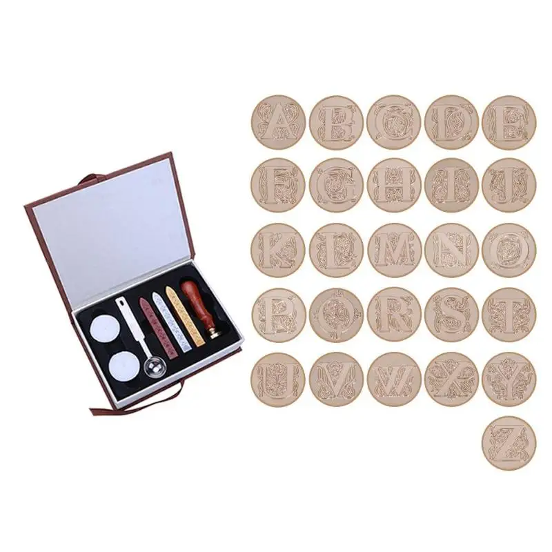 

Durable Box 26 English Alphabets Metal Hot Sealing Wax Clear Stamps Set Hot Sealing Wax Clear Stamps