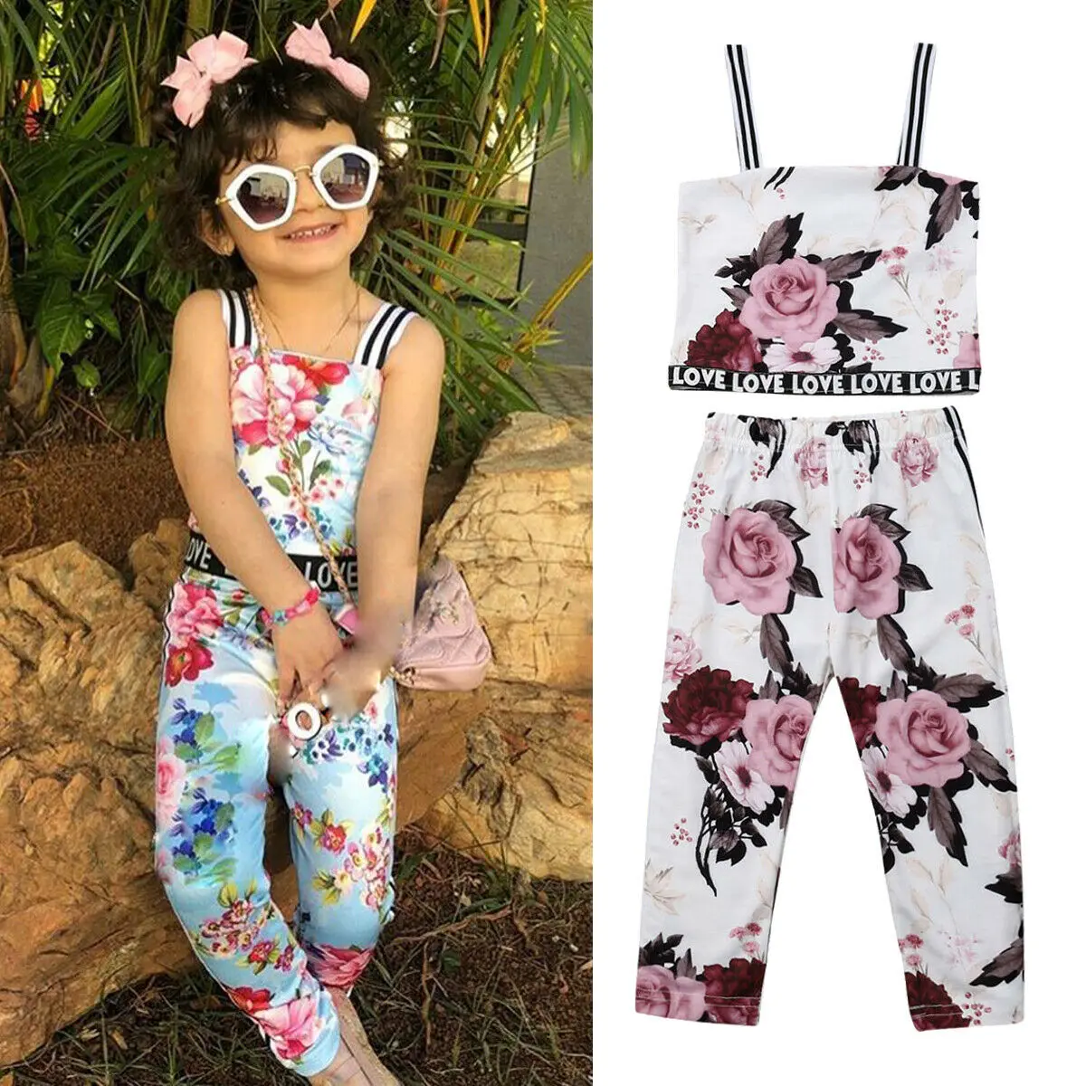 

New Summer Fashion Kids Baby Girl Floral Sets Sleeveless Vest Tops Pants 2Pcs Outfit Clothes Summer 1-6Y