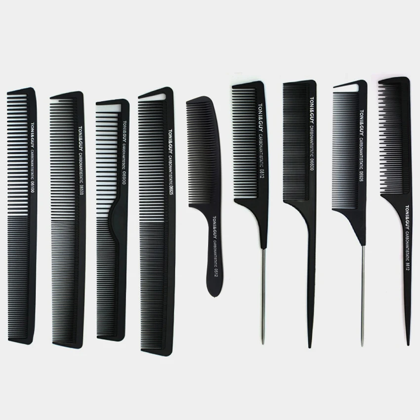 

9 Pcs Comb Set Professional Hair Cutting Carbon Comb In Different Designs Carbon Anti-static Comb Set For Salon CT-08