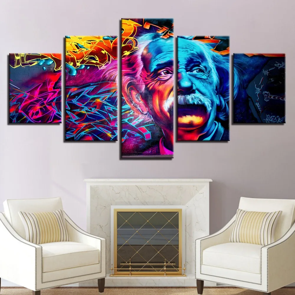 

5 Panel Print Canvas Art Abstract Einstein Painting Psychedelic Color Hot Sale Wall Art Picture For Home Modern Decoration