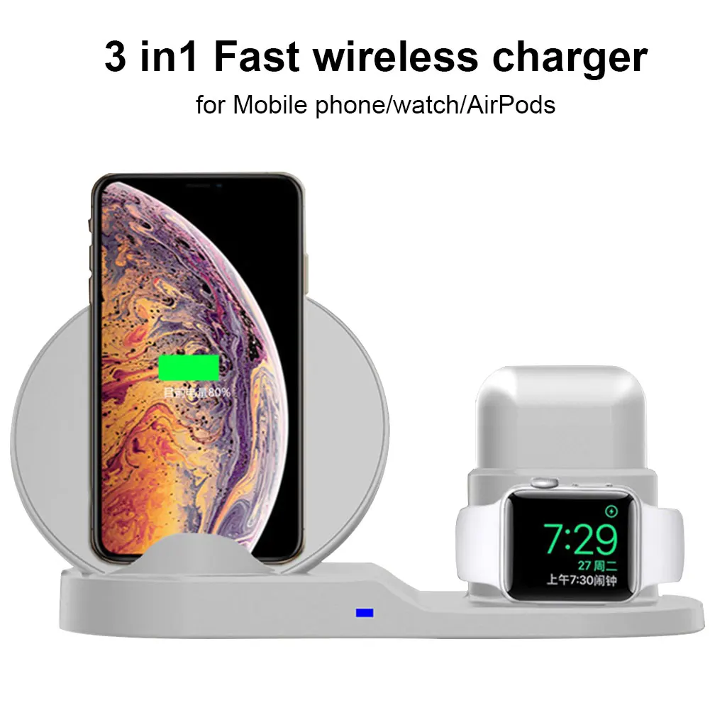 

3 In 1 Charging Fast Wireless Charger Quick Charge Good Quality Ultra-thin Watch Earphone For iPhone X for Airpods