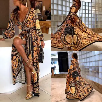 

Newly Bohemian Elegant Women Dress Women Boho Floral Sexy Boat Neck Glitter Bodycon Dress Evening Party Formal Dress