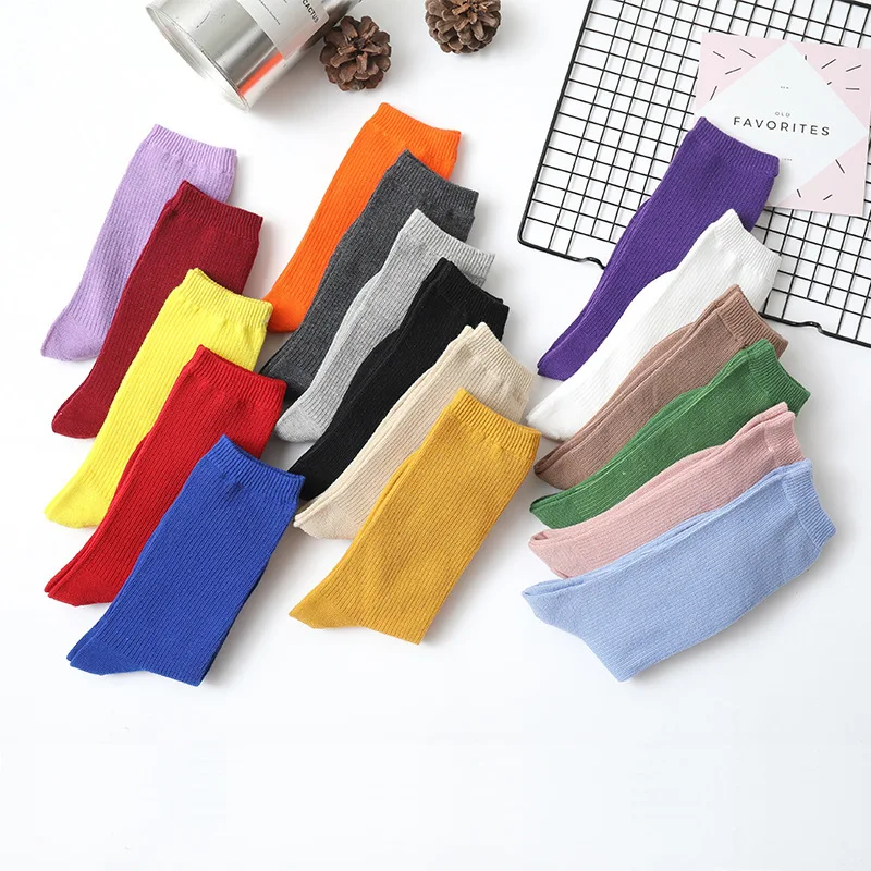 

2pairs/lot Colorful Women Socks Japanese Style Harajuku Skate Socks Solid Breathable Comfortable College Style Cotton Socks