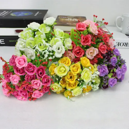 

1 Bouquet 21 Heads Artificial Rose Plastic Fake Flower Leaf Home Decor Bridal Bouquet Happy Gifts Wedding Decoration Bonsai 2019