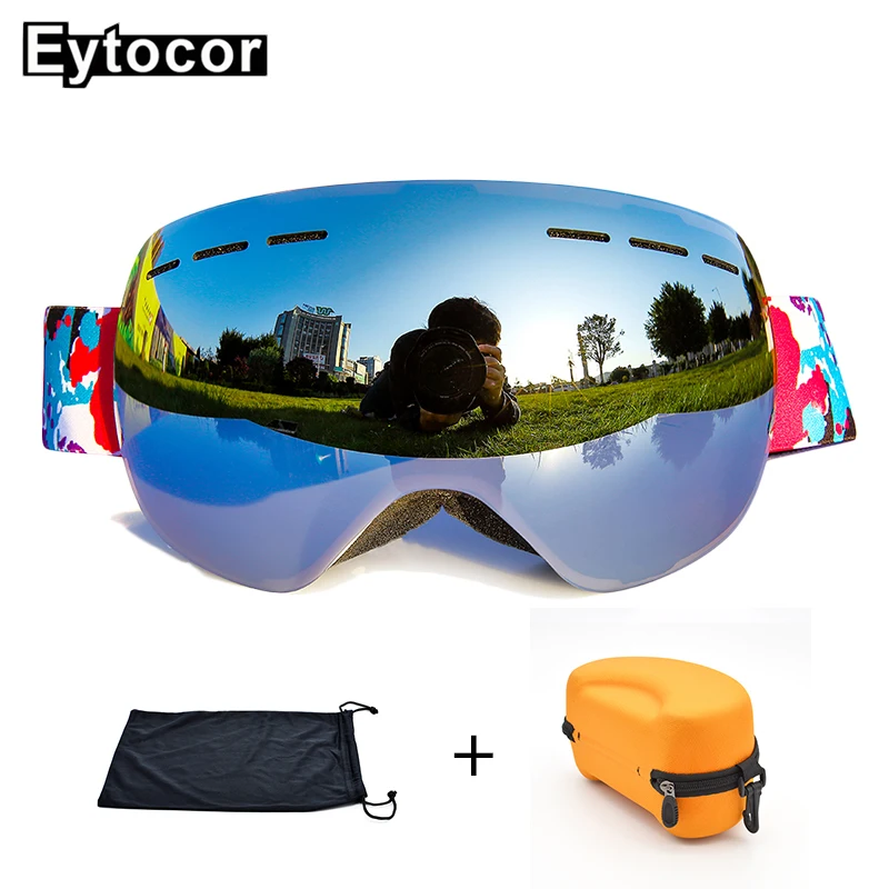 EYTOCOR UV400 ТПУ Рамка магнитные лыжные очки с быстросменными линзами зеркальное