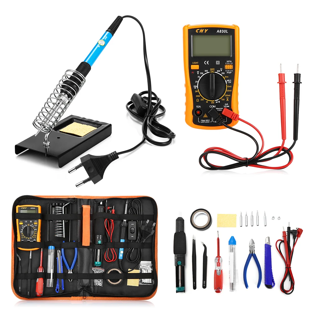 

23 in 1 Multi-use Electric Soldering Iron Tool Set Various Devices Temperature Multimeter Desoldeirng Pump Welding Tool 60W 220V