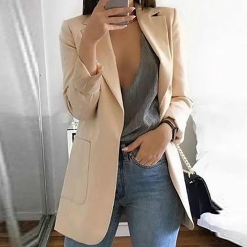 Women OL Jacket Long Sleeve Turn down Collar Slim Fit