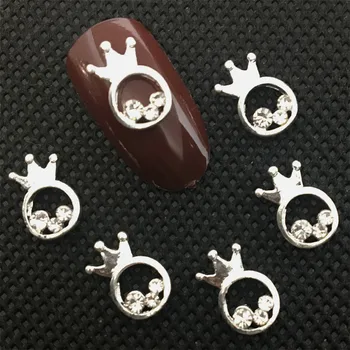 

Silver Crown Nail Art Rhinestones Decoration Cartoon Queen Charms Metal Nailart Supply Coronet Manicure Diamonds Jewelry Diy