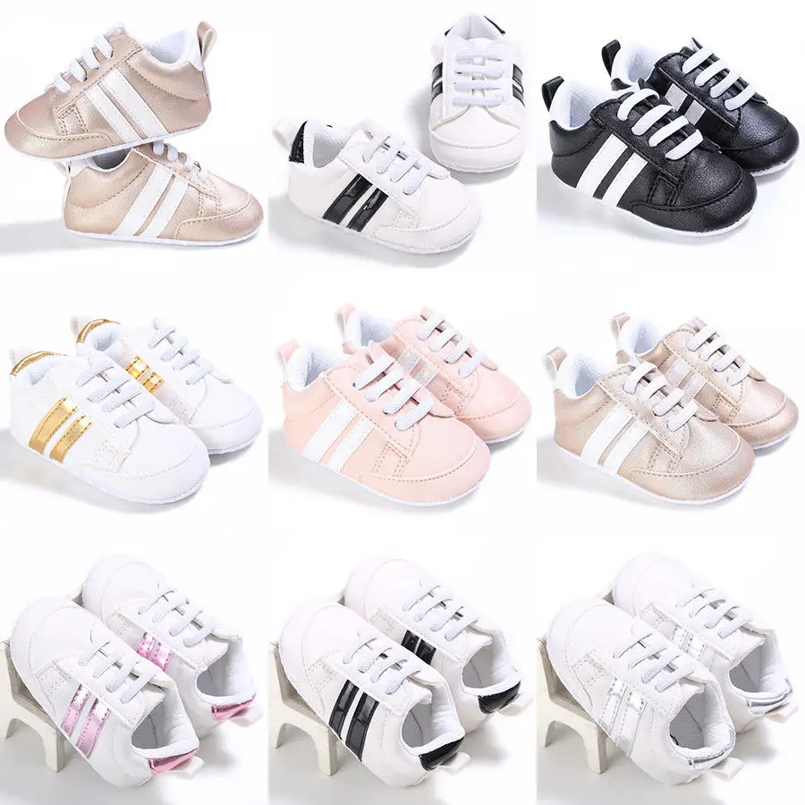 Kids Baby Unisex Crib Shoes Lace up Soft Sole Comfort PU Casual Prewalker Baby Shoes
