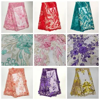 

African Lace Fabric With Flower High Quality Stones Lace Nigerian Lace Fabric 2019 High Quality Lace With Embroidered 5 Yards