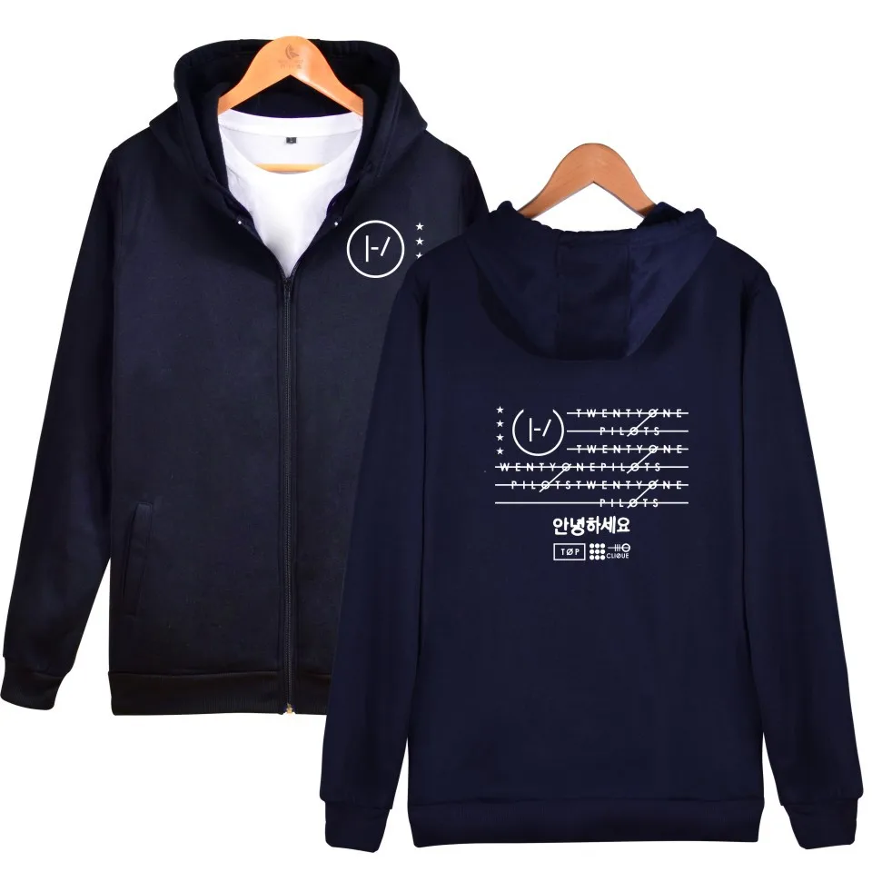 

2018 Twenty One Pilots Band Oversized Men'S Hoodies Print Kpop Autumn Winter Fleece Warm Zipper harajuku Sweatshirts Unisex Coat