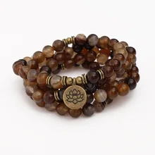 108 натуральный камень браслет с цветком лотоса Матированный Амазонит мала Йога цепочки и ожерелья 108 мала ювелирные изделия