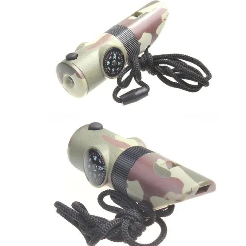

7 in 1 LED Compass Magnifier Survival Whistle Outdoor Camping Security Tool emergency Compass Thermometer with LED Light