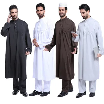 

Muslim Robes Islamic Clothing Men Hui Men's Wear Nation Arab Man Robe Heat Pin Black Uomo Long Sleeve Kaftan Jubba Thobe Robe