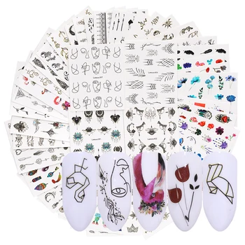 

LEMOOC 45Pcs/Set Mixed Nail Transfer Stickers Water Decals Colorful Flowers Butterfly Nail DIY Decorations