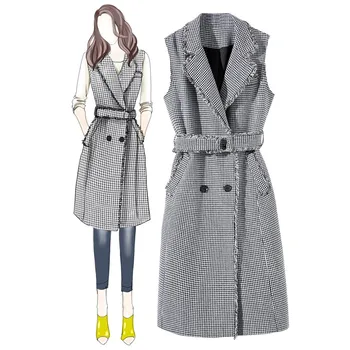

Autumn Spring Women Office Work Dress Vintage Slim Vest Plaid Dress Female Fashion Sleeveless Tassel Dress
