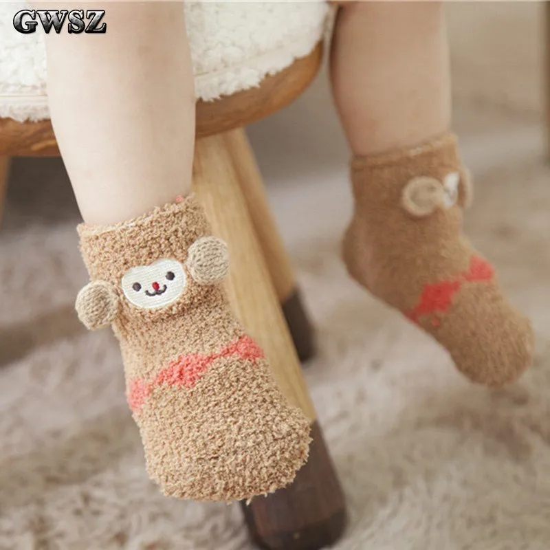 

Baby Socks Foot Silica Gel Non-slip Coral Down Cartoon Three-dimensional Embroidery Kids Socks Gift Box Dress Socks Floor Socks