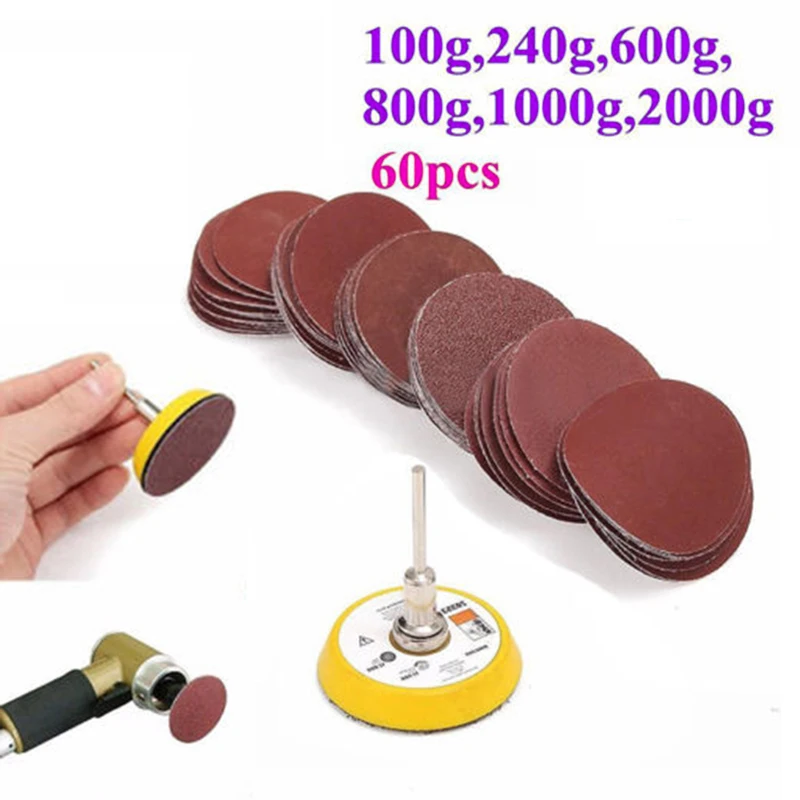 

60Pcs Sandpaper Disc + Hook & 3 Loop Sanding Sander Backing Pad + 1 Shank