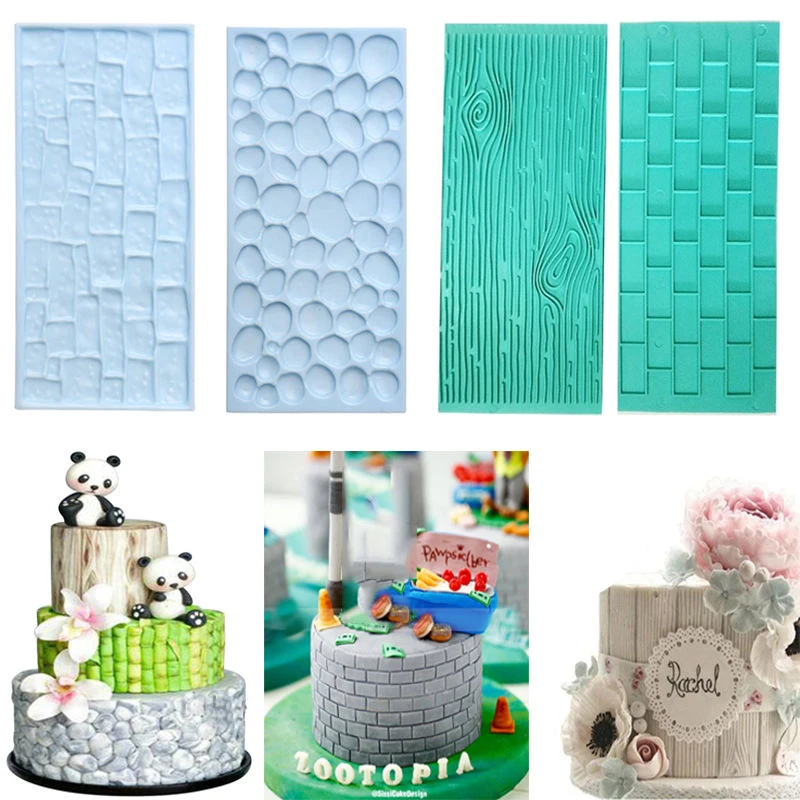 

Sale Cake Fondant Baking Cake Mold Kitchen Tools Decorating 3D Bark Wall Surface Mould Chocolate Stone Pattern Silicone