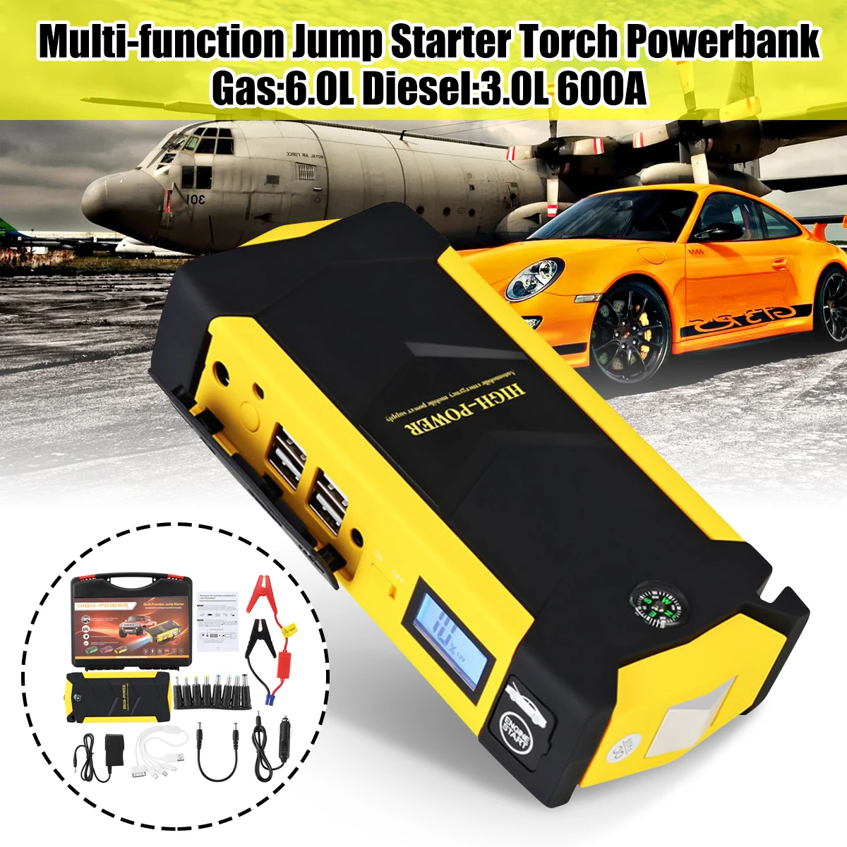 

12V Mini Portable 82800mAh LED Car Jump Starter Engine Auto Emergency Starting Device Power Bank Car Phone Charger With 4USB