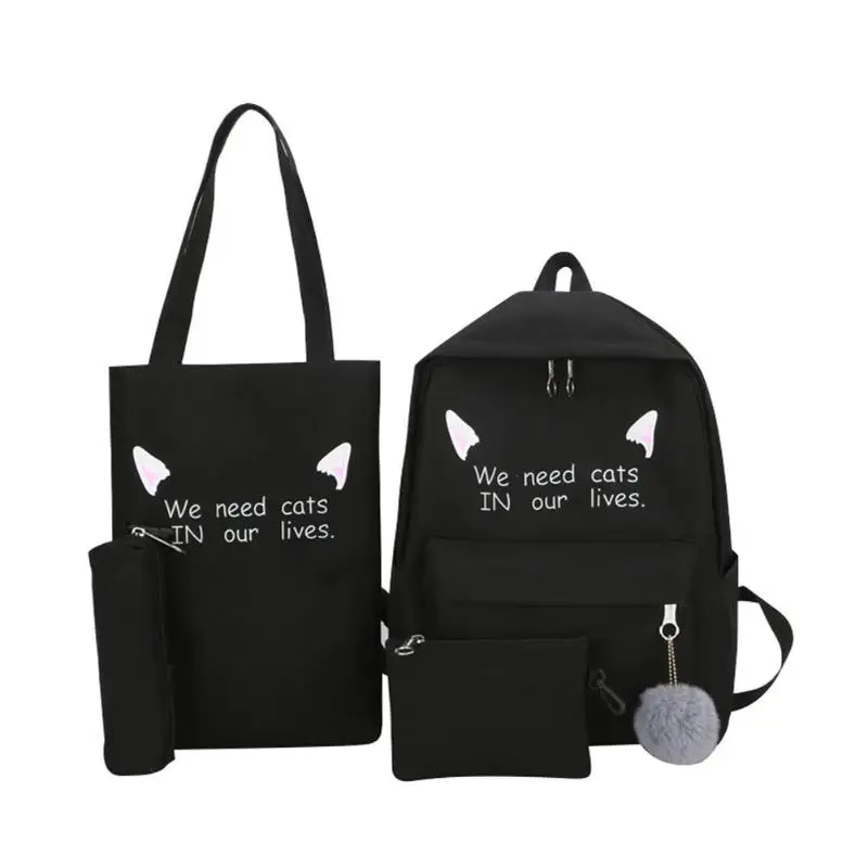 

4pcs/set Women Backpack Schoolbags Canvas Clutch Teenager Girls Travel Totes Shoulder Pen Bags Backpacks