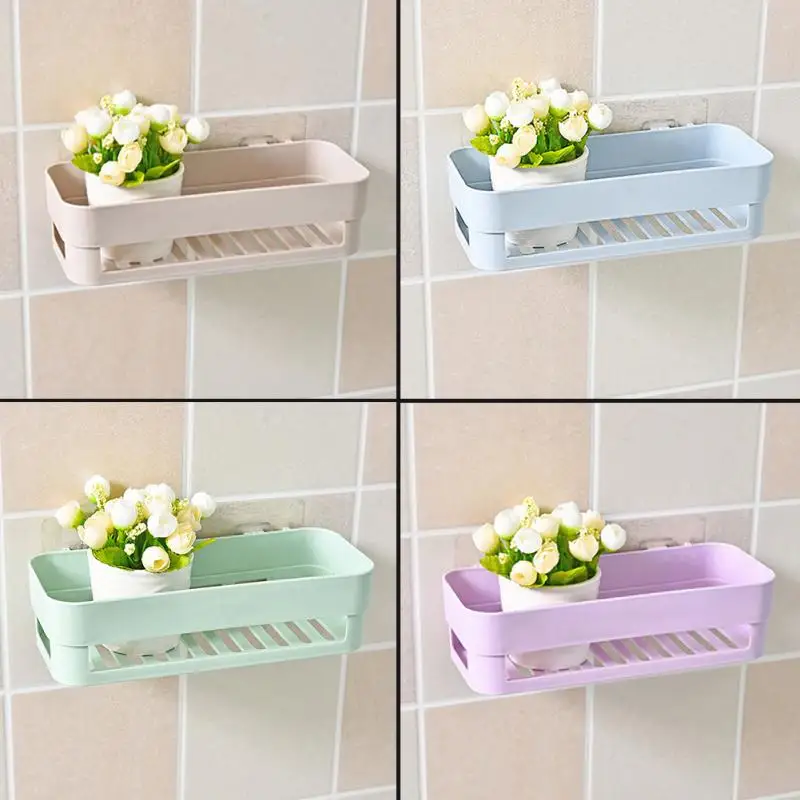 

Plastic Suction Cup Bathroom Kitchen Corner Storage Rack Organizer Shower Shelf