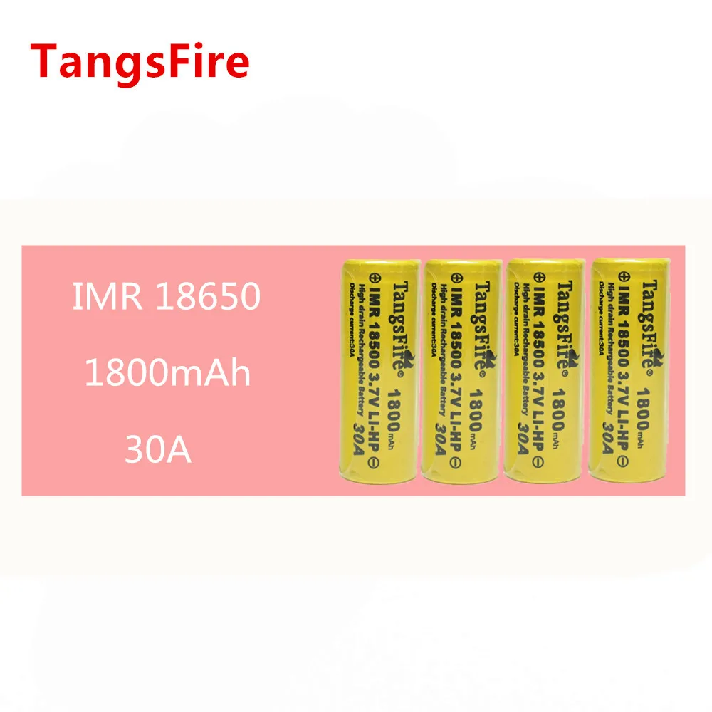 4 шт. tangsfire 1800 мАч 30A IMR 18500 аккумуляторная батарея с плоской верхней головкой