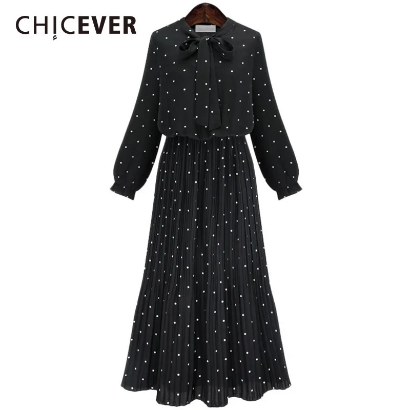 

CHICEVER Autumn Chiffon Pleated Women Dress Lonng Sleeve Black Plus Size Dresses Female Clothes Fashion Vestidos Casual 2019