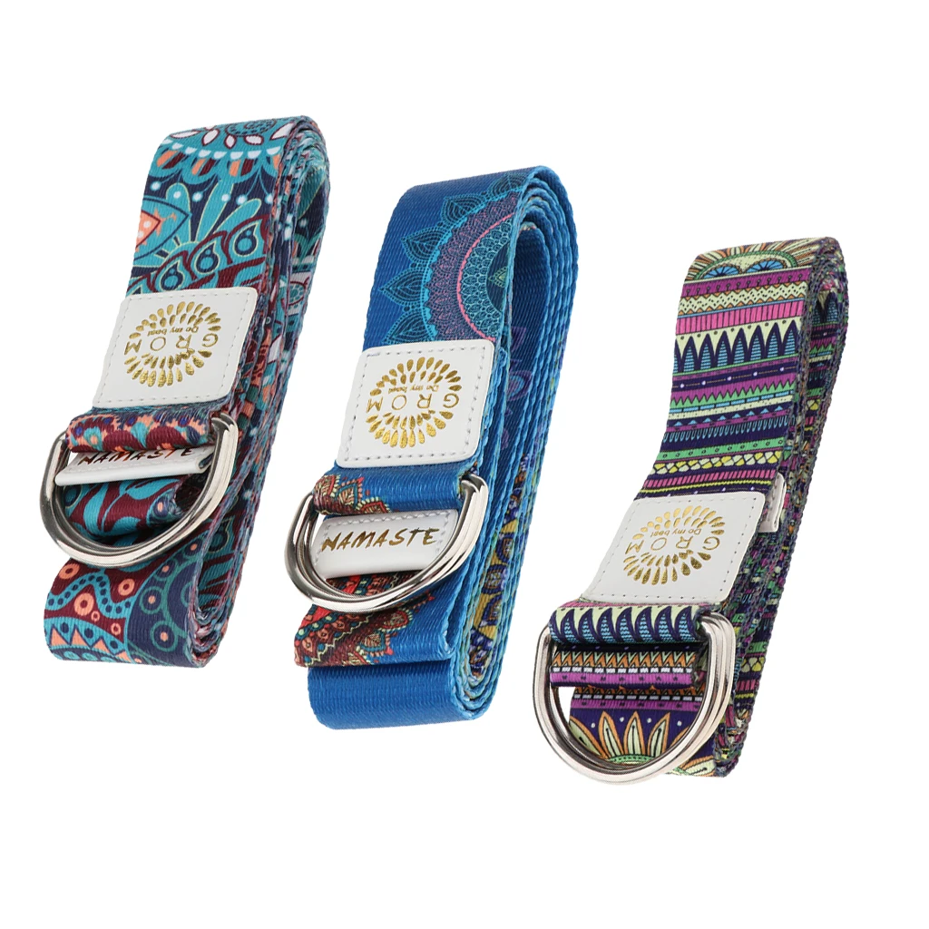 

New Color Pattern Stretchy Yoga Band Yoga Strap Exercise Straps Adjustable D-Ring Buckle for Stretching Fitness