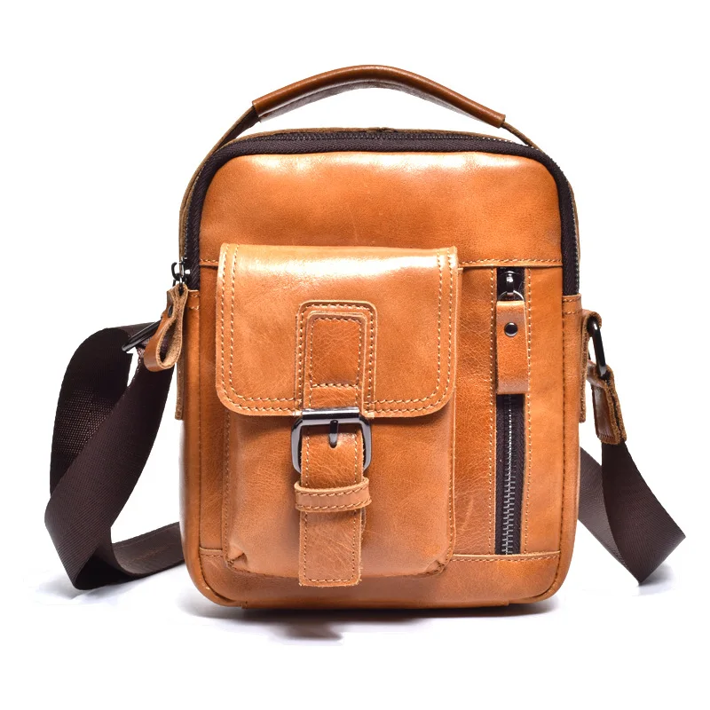 

Vintage Natural Cowskin Men's Shoulder bags Small Oil waxing Leather Vertical Men's Bags Casual Leisure Messenger Bags for men