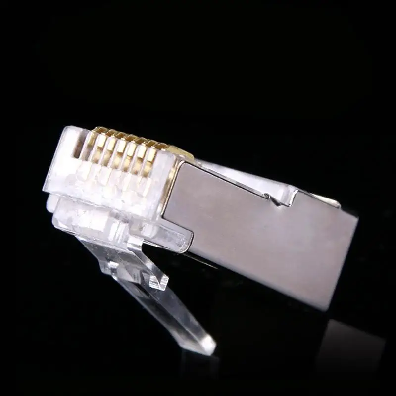 100pcs Crystal 8Pin RJ45 Modular Plug Rj-45 Network Cable Connector Adapter for Cat6 Rj45 Ethernet Cable Plugs Heads