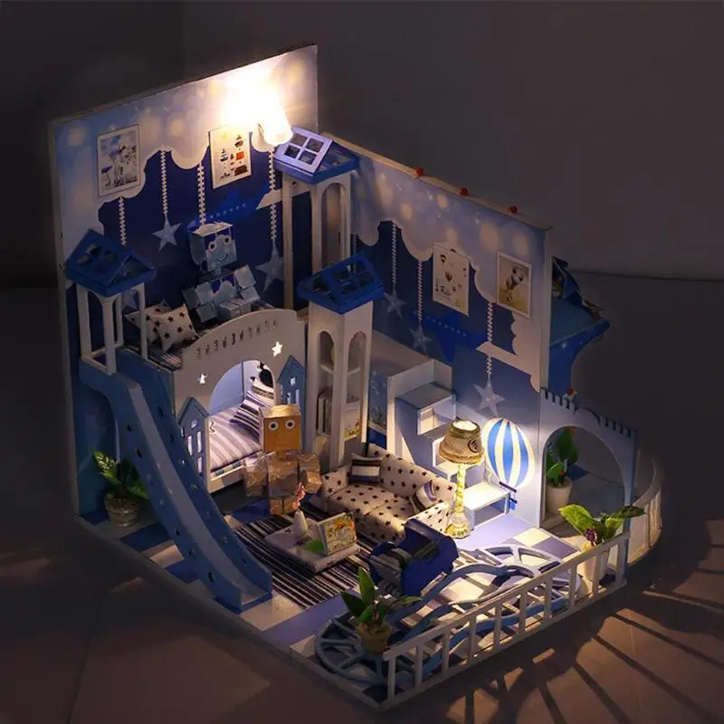 

Doll House Furniture Diy Miniature Dust Cover 3D Wooden Model Building Kit Miniaturas Dollhouse Toys for Children Birthday Gifts