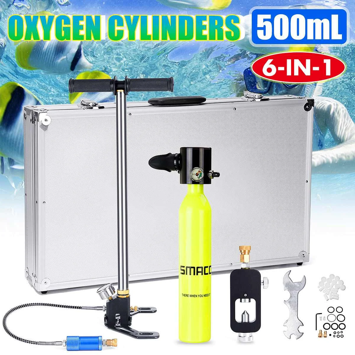 

Newest SMACO 500ml Mini Diving Equipment Scuba Diving Cylinder Scuba Oxygen Reserve Air Tank Set Portable Underwater Mouthpiece