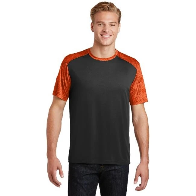 Спорт Tek ST371 CamoHex Colorblock Tee черный и неоновый оранжевый 3XL| |