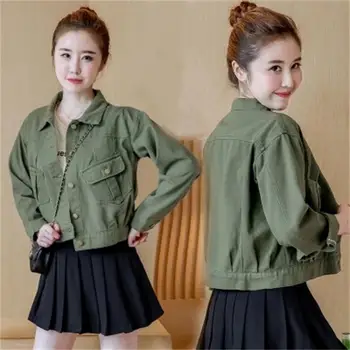 

2018 Spring and autumn new coat Red short paragraph Slim jeans clothing Pure color large size jacket jaqueta feminina casaco