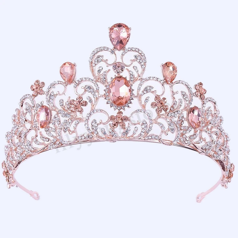 7,3 см высокое розовое золото сердце кристалл тиара Корона Свадебная вечеринка Выпускной карнавал