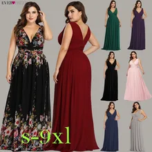 Ever Pretty размера плюс Вечерние платья Длинные элегантные с v-образным вырезом шифоновые А-образные без рукавов сексуальные бордовые Вечерние платья robe soiree